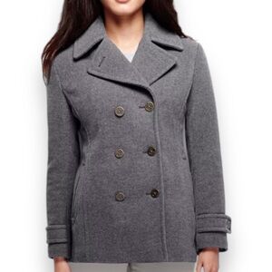 Land's End Luxe Wool Pea Coat | Size 14 | Heather Grey | Bronze Buttons | $75
